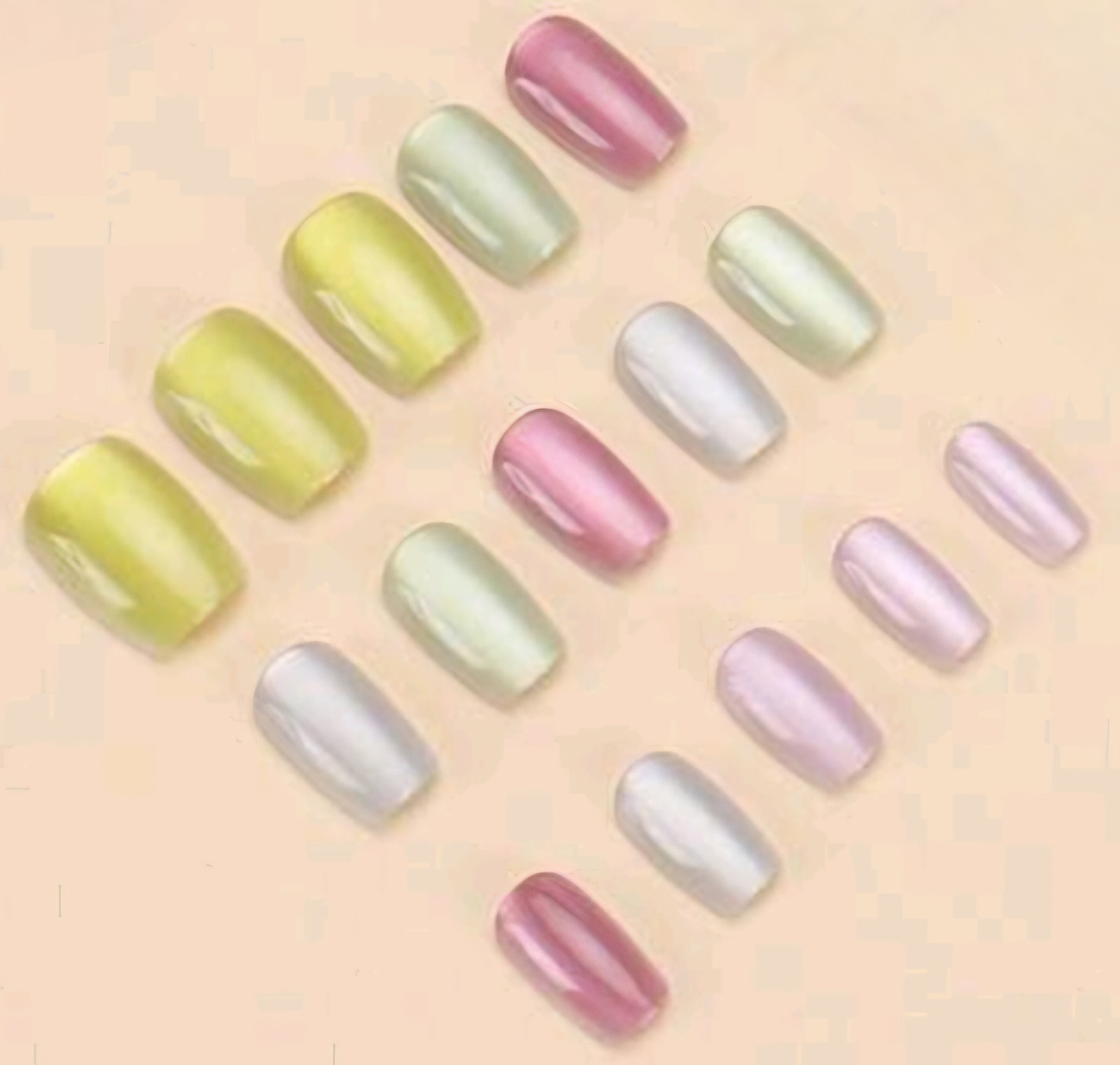 Press-On Nails Multi-Color Pink Green Lavender *30 pcs* Coffin Shaped