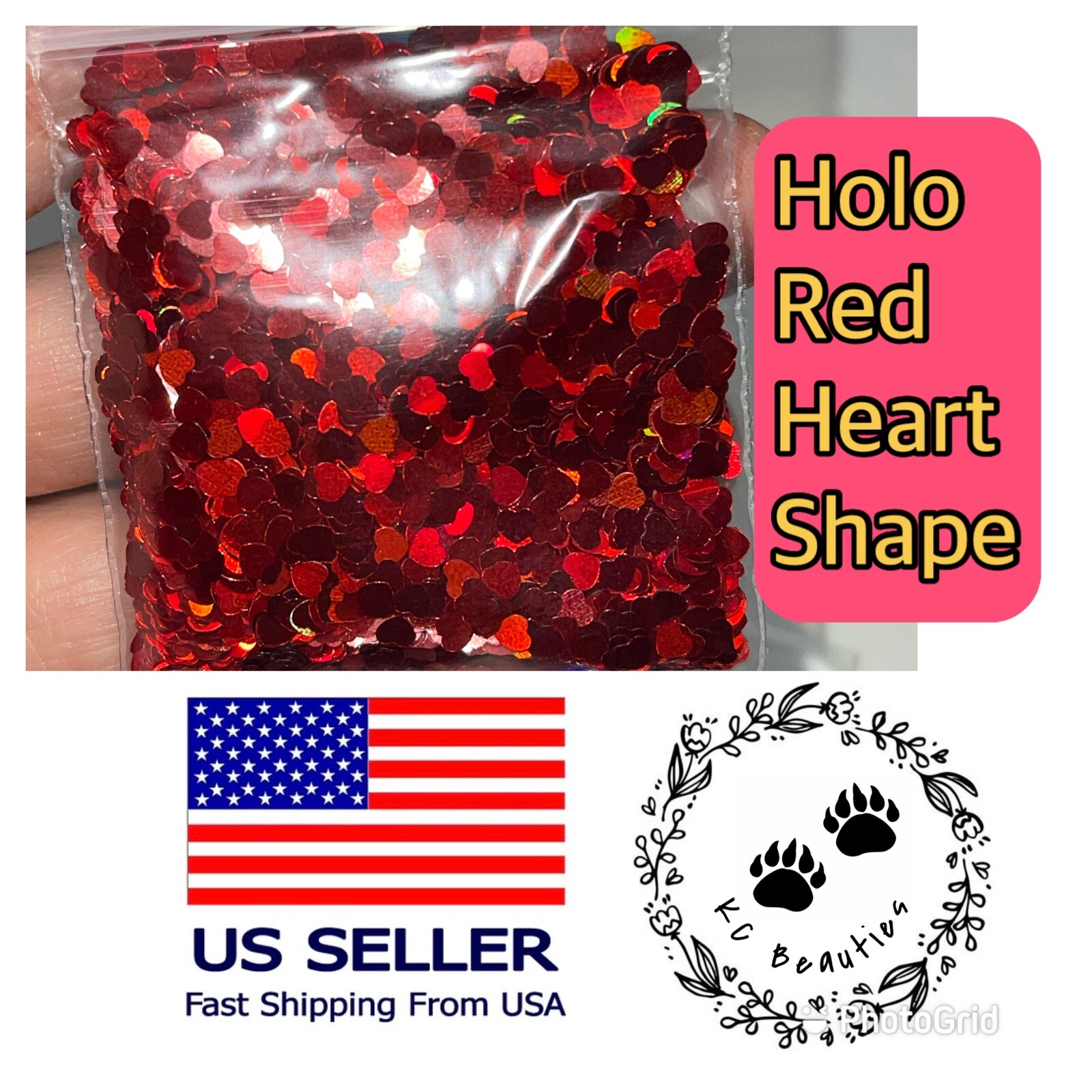 Holographic Red Heart Glitter Nails Festivals Craft Tumbler Epoxy 1 TBSP
