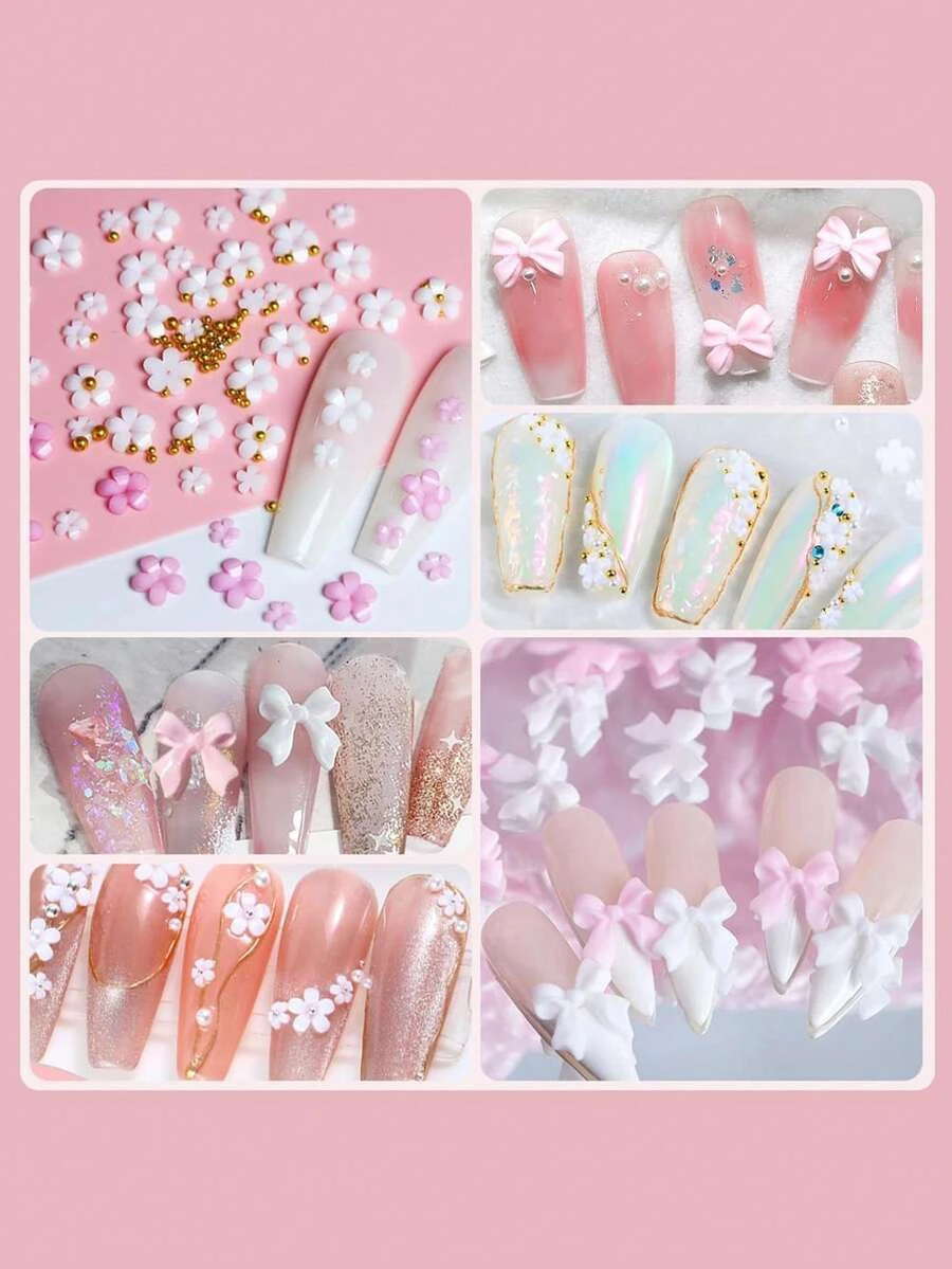 3D Flower Nail Charms Acrylic Petal Rhinestone Nail Art Decorations