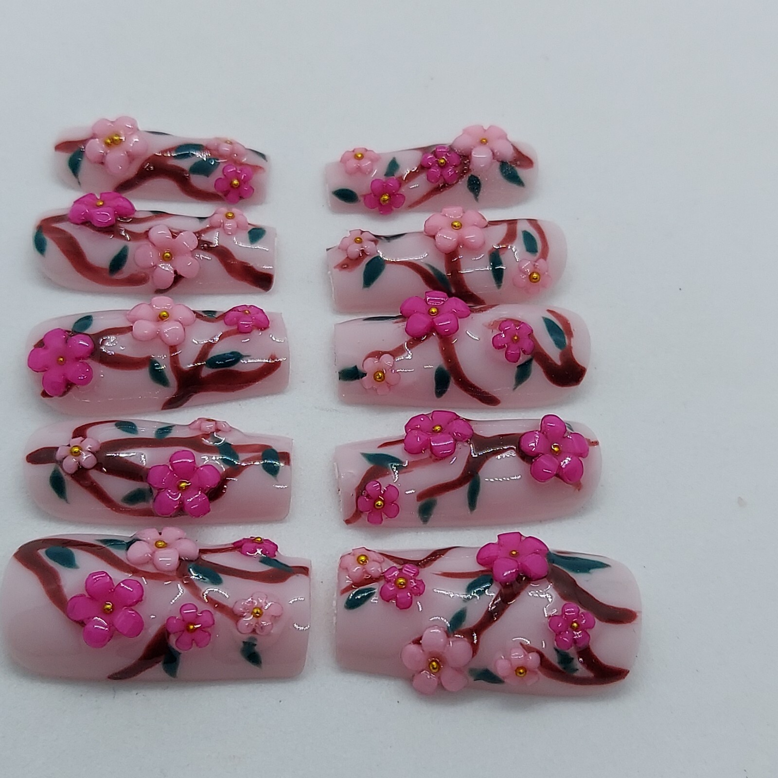 Cherry Blossom Sakura Pink Japanese Inspired 3D Art Spring Flower Floral Nails