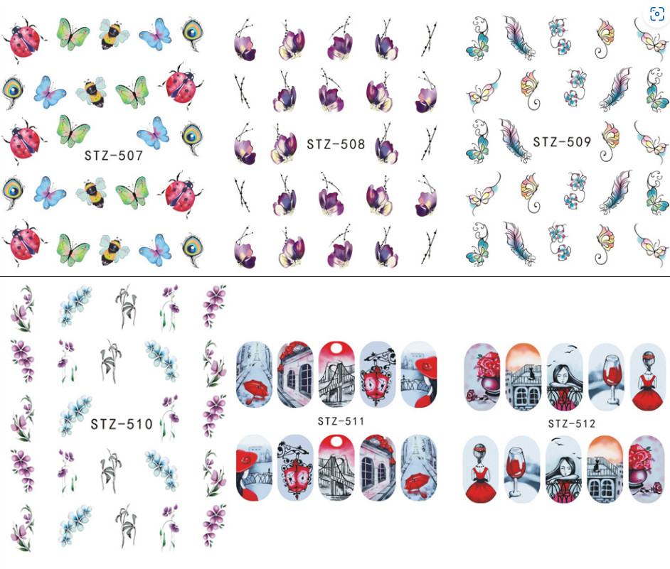 13Pcs Nail Art Water Transfer Lip Cat Butterfly Flora Sticker Tattoo Decals NS48