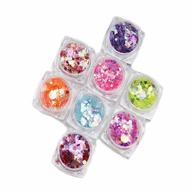 8 Colors/set Mix Star Heart Round Manicure Decor Chunky Stickers Nail Sequins