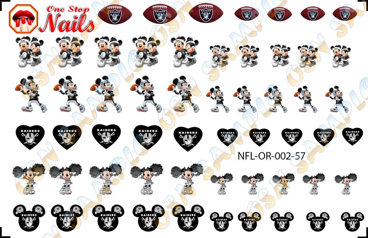 57pcs Oakland Raiders Mickey Nail Art Waterslide Decals Stickers FOR-002-57