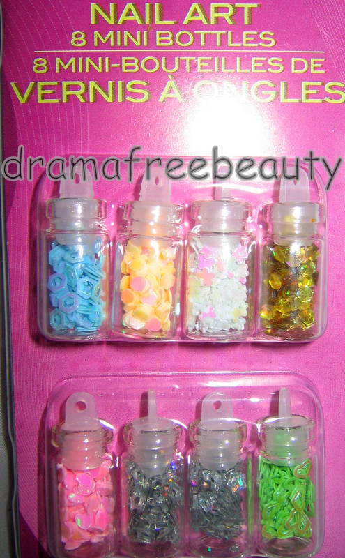 BN Donna Michelle NAIL ART 8 Mini Bottles *Holographic Stars, Hearts, Hexagons*