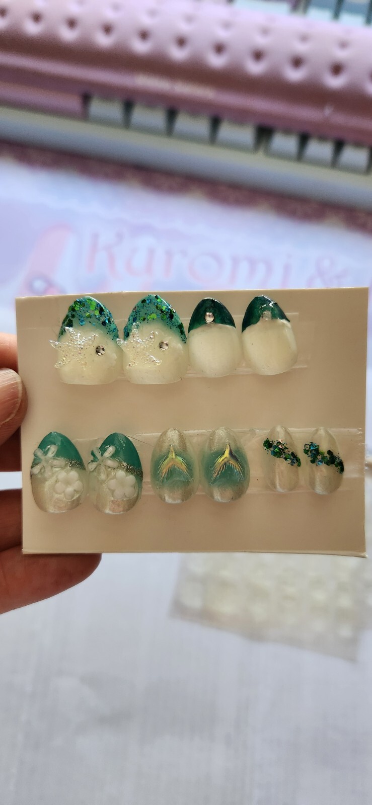 Hand Painted Custom “Mermaid” Extra Short Almond Length Press On Nails (size M)