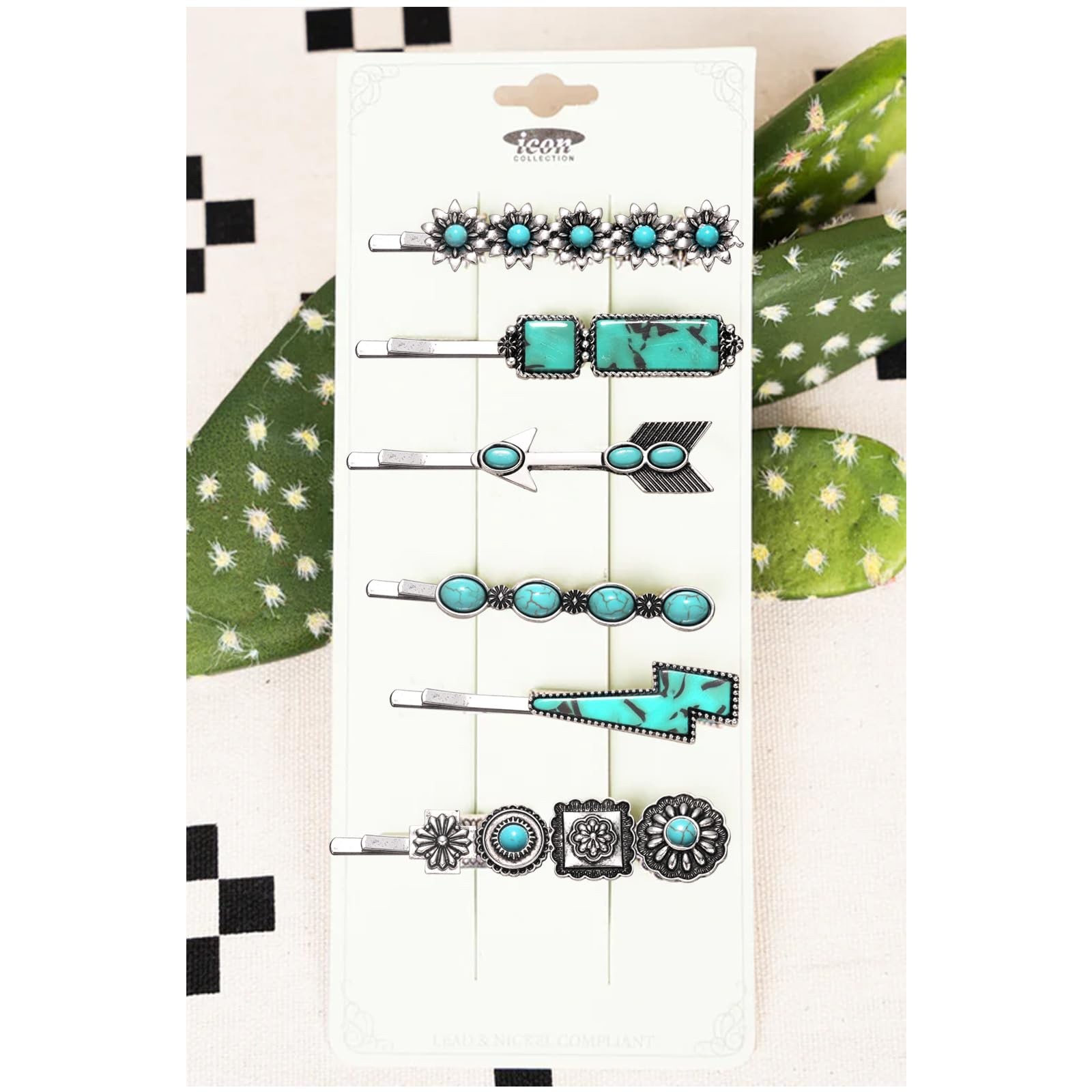 Hair Pin for Women Western Turquoise Clips 1 Count (Pack of 1), 12pcs