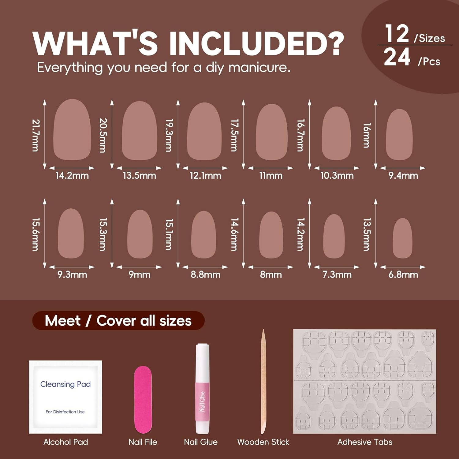 Dark Brown Red Polka Dot Press on Nails Short Oval, 24Pcs Glossy Fall Winter Glu