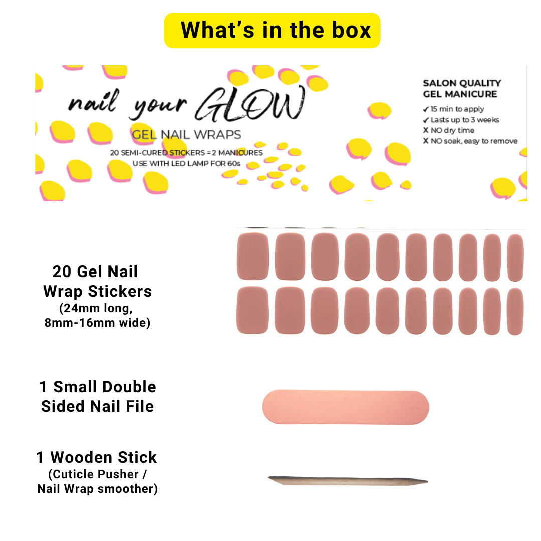 20 Gel Nail Wrap Stickers, Taupe Flesh Luxe, Semi Cured UV/LED Nail Art Design