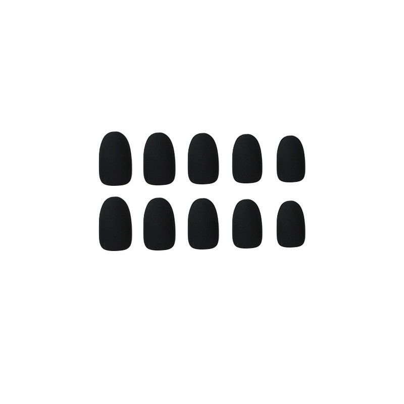 Matte Black Oval Press-On Nails, Medium Fake Nails with Full Prep Kit, 24Pcs