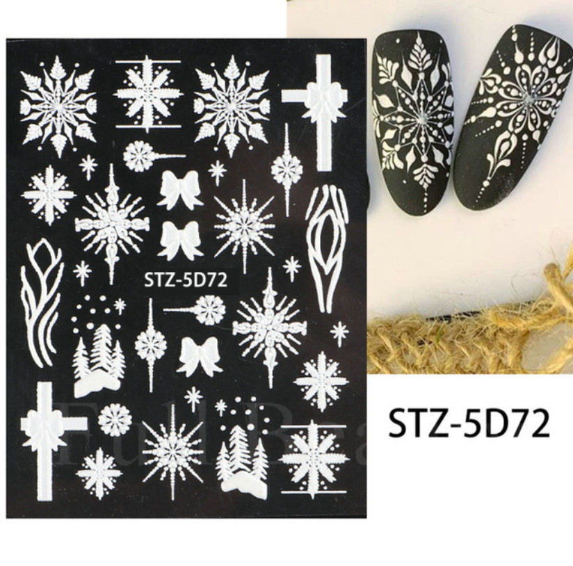 5D Embossed Christmas Snowflake Rose Flowers Nail Stickers Sliders Peel & Stick