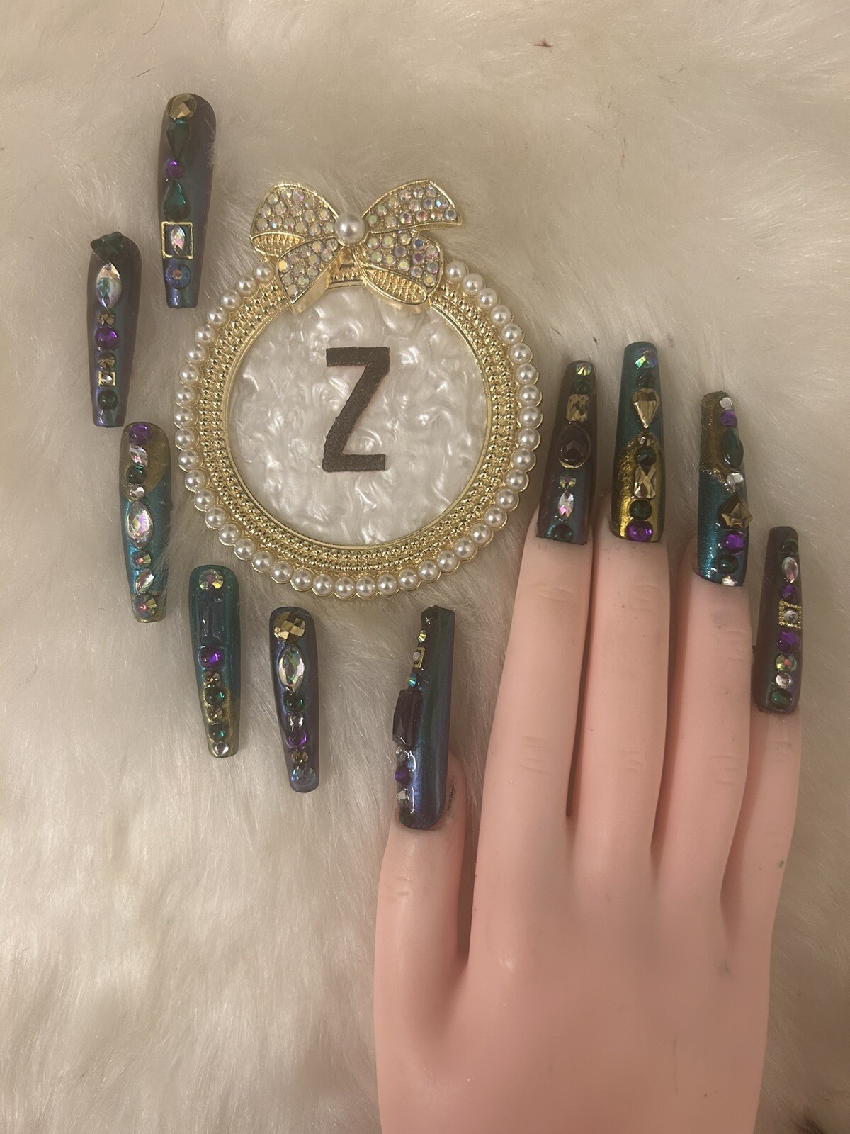 Z NAILZ! Gorgeous Set Of 2XL Coffin Mardi Gras Themed Press On Nails