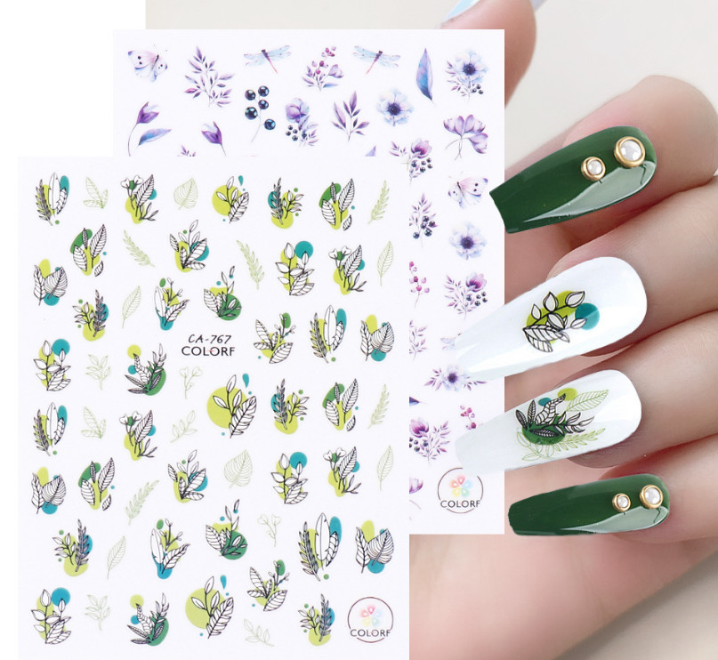 2Pcs Nail Stickers Flower Leaf Colorful Summer Self-Adhesive Slider NH7