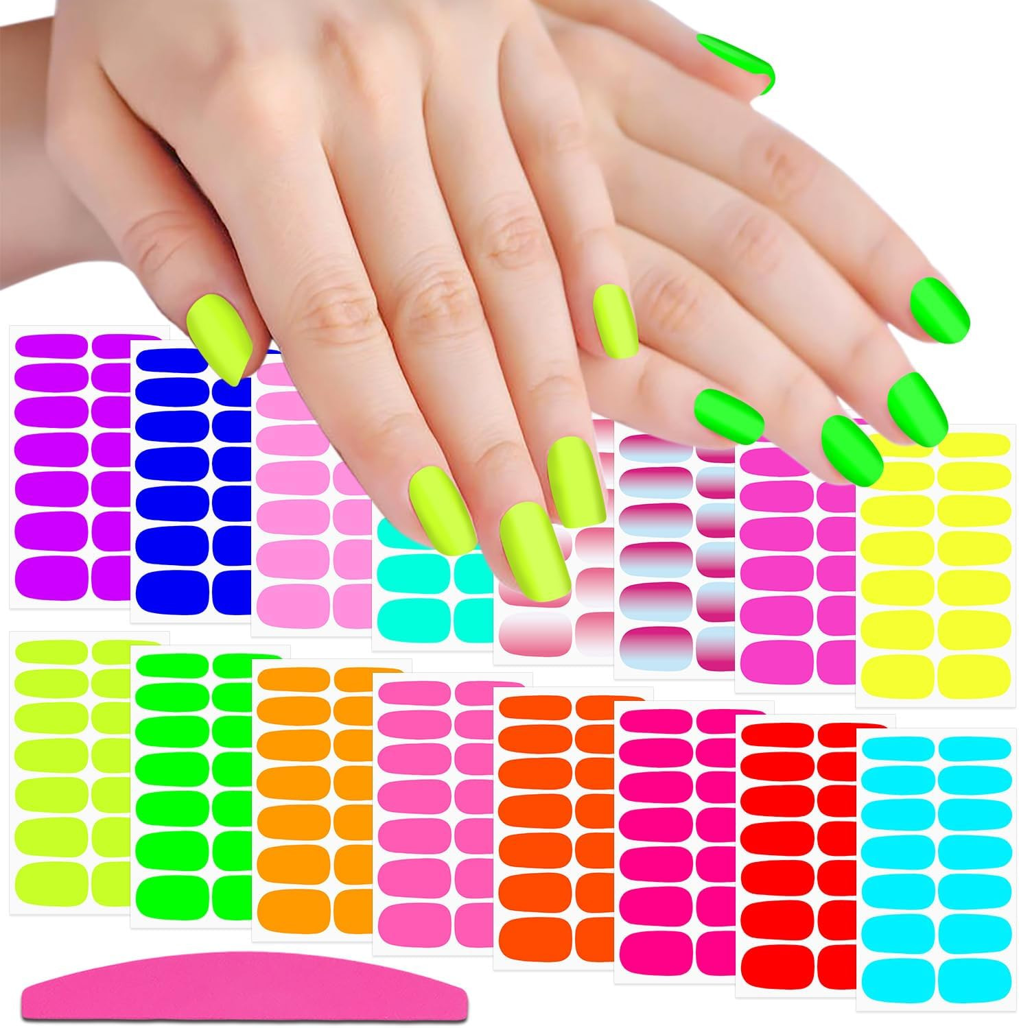 16 Sheets Fluorescence Nail Wraps for Women Self Adhesive Nail Polish Stickers N