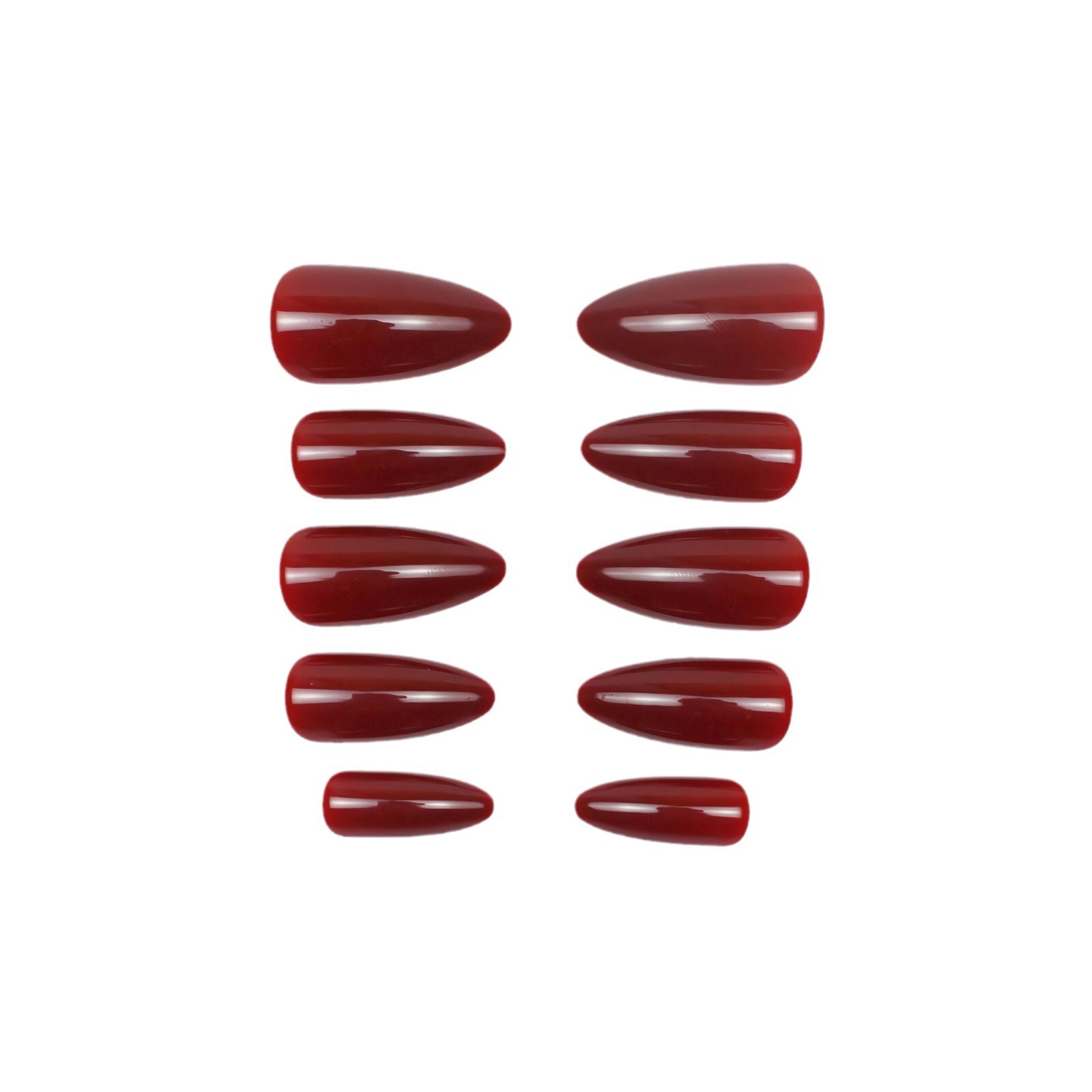 24× Wine Red Solid Color Fake Nails Reusable Medium Almond Press on Nails Glossy