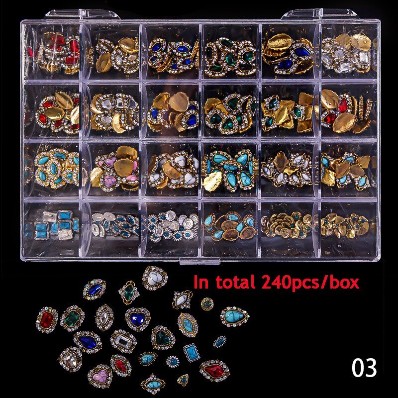 Nail Art Rhinestones Kit 3D Alloy Gems Crystal Nail Art Decorations Diamonds DIY