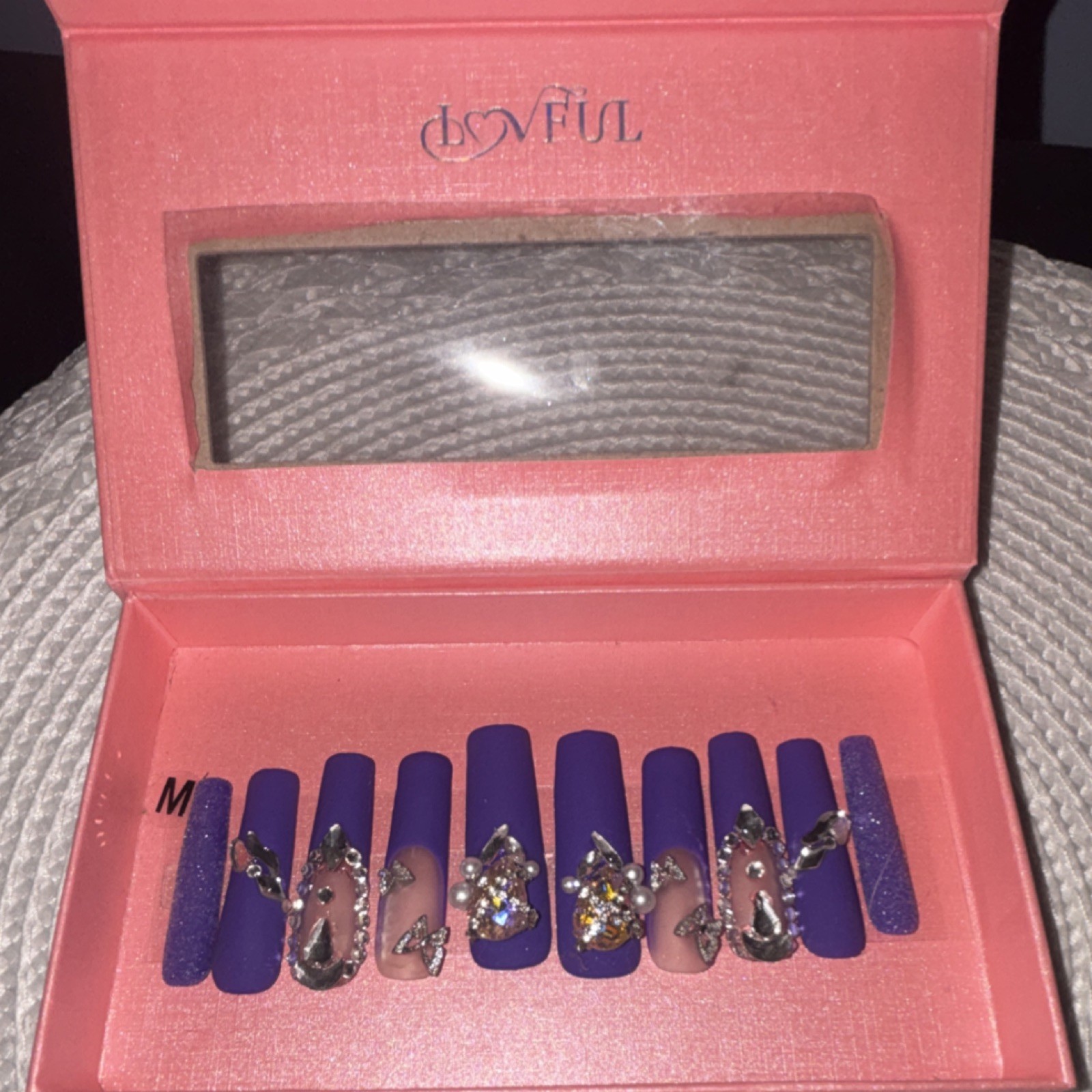Lovful Purple 3D Glitter Coffin Long Press-On Nails Full Cover Set