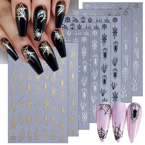 8 Sheets Halloween Nail Art Stickers Decals Black White Gold Halloween 01