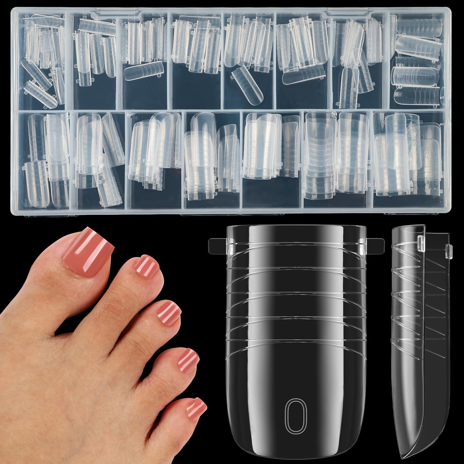 160 Pcs Toe Dual Nail Forms for Poly & Builder Toenail Extension – 16 Sizes R…