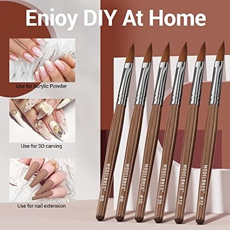 Modelones Kolinsky Sable Nail Art Brush – Red Wood for 3D Designs & Extensions