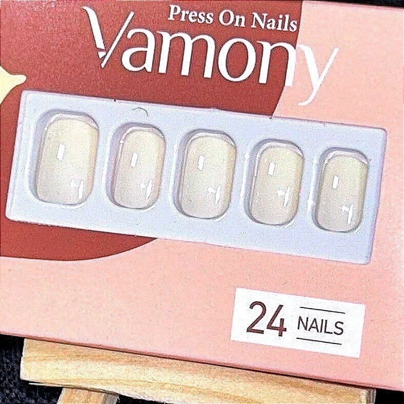 Cream Nude Press On Nails Short Square Glossy Minimalist Clean Girl 24pcs