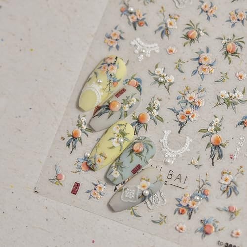 1 Sheet Flower Nail Stickers with 3D Pearl Rhinestone Design Nail stickers07