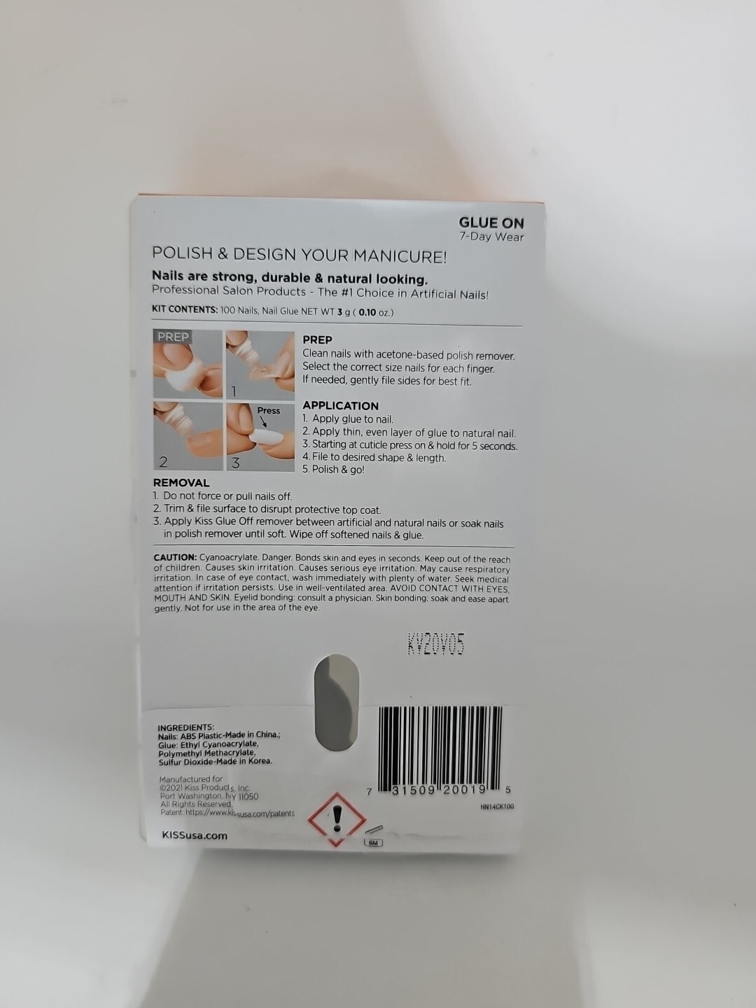 KISS 100 Full Cover Nails Kit Square Short Length 10 Sizes for 5 Manicures