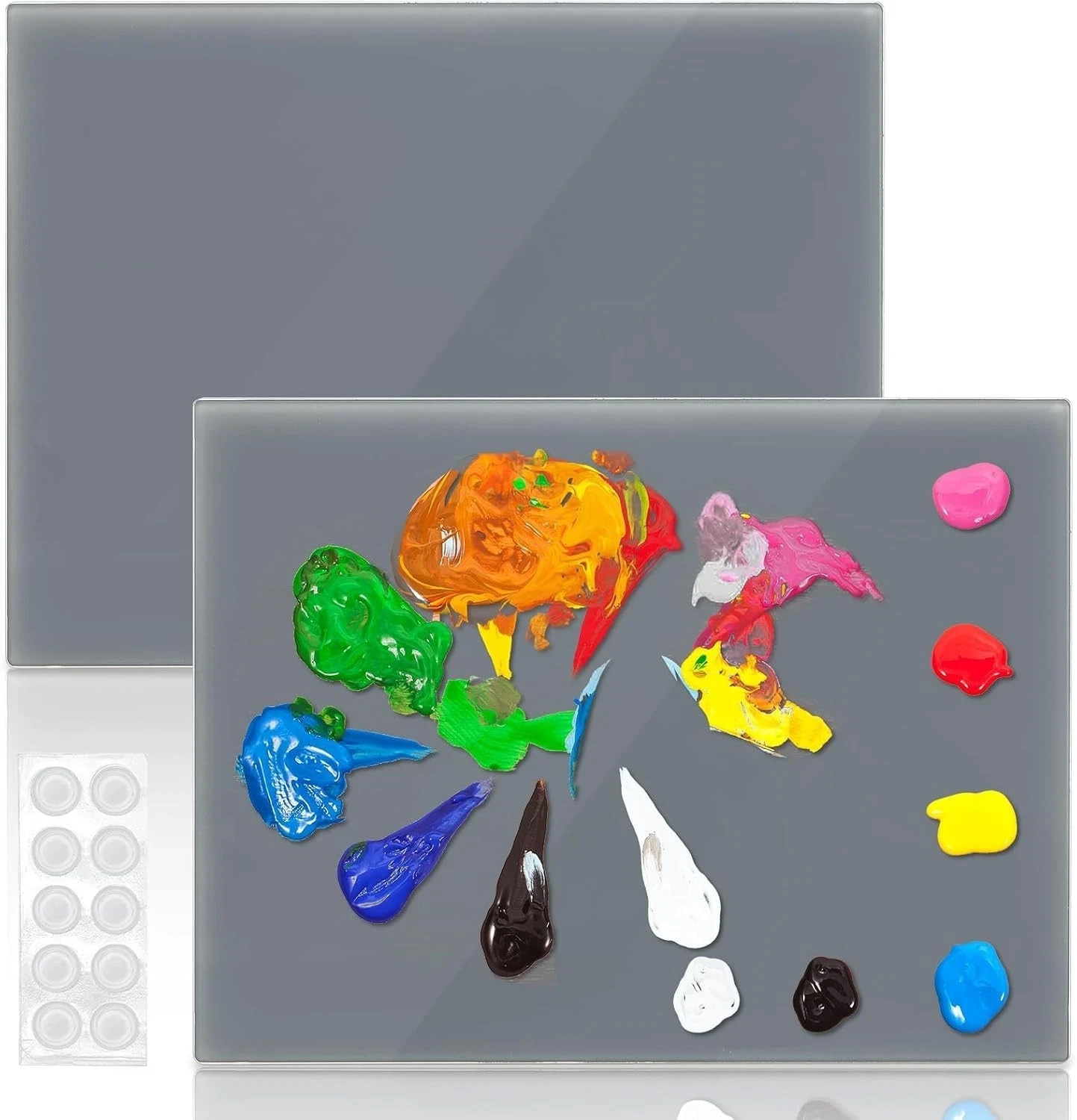 2 Pack Neutral Grey Tempered Glass Palettes, 12″ x 16″ Large Paint Palette, S…