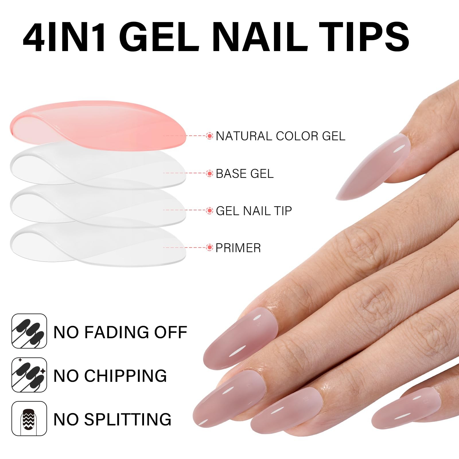 AILLSA Medium Gel Nail Tips Oval Shape 5 Natural Oval,