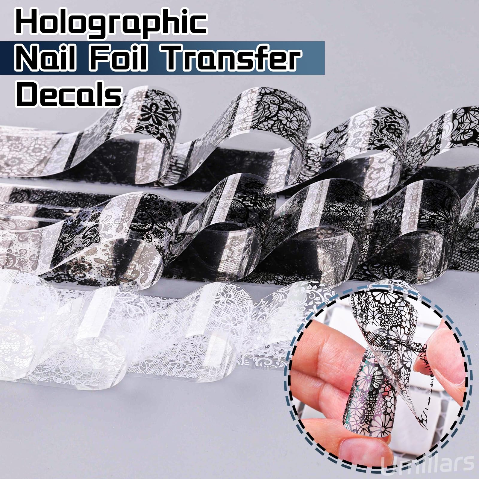 15 Rolls Black White Lace Nail Foil Transfer Stickers, Nail Lace Flowers Stic…