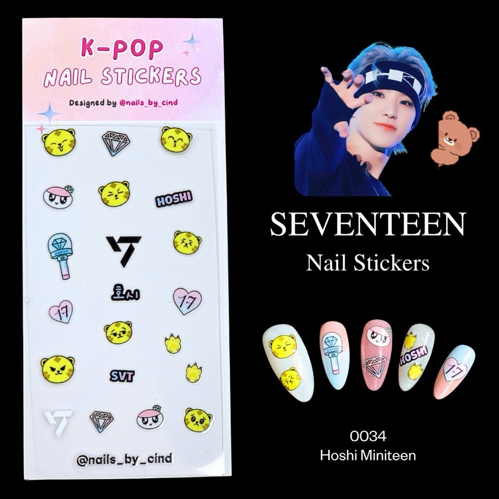 SEVENTEEN 17 KPOP NAIL STICKER FAN MADE KOREA DINO SCOUPS HOSHI DK THE 8 I Z10