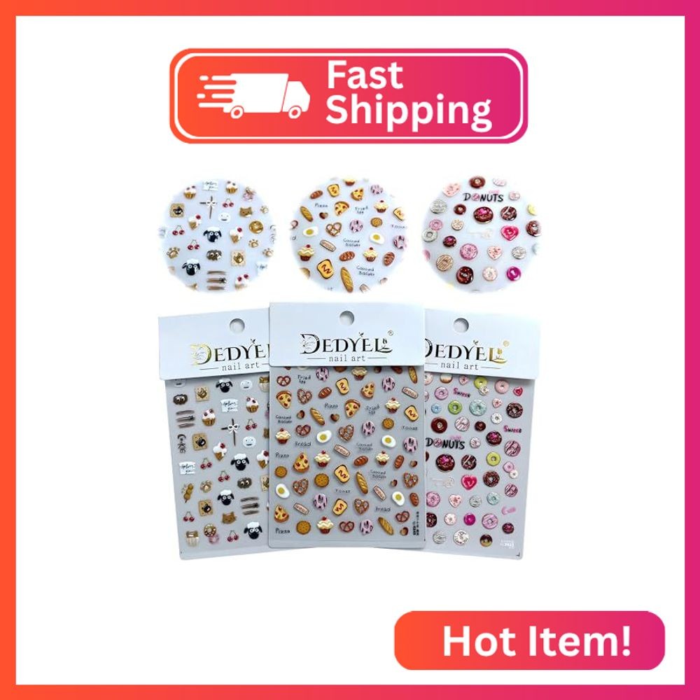 Dedyel Food Nail Art Stickers 3D Cake Dessert Donut Ice Cream Cookies Fruit Brea