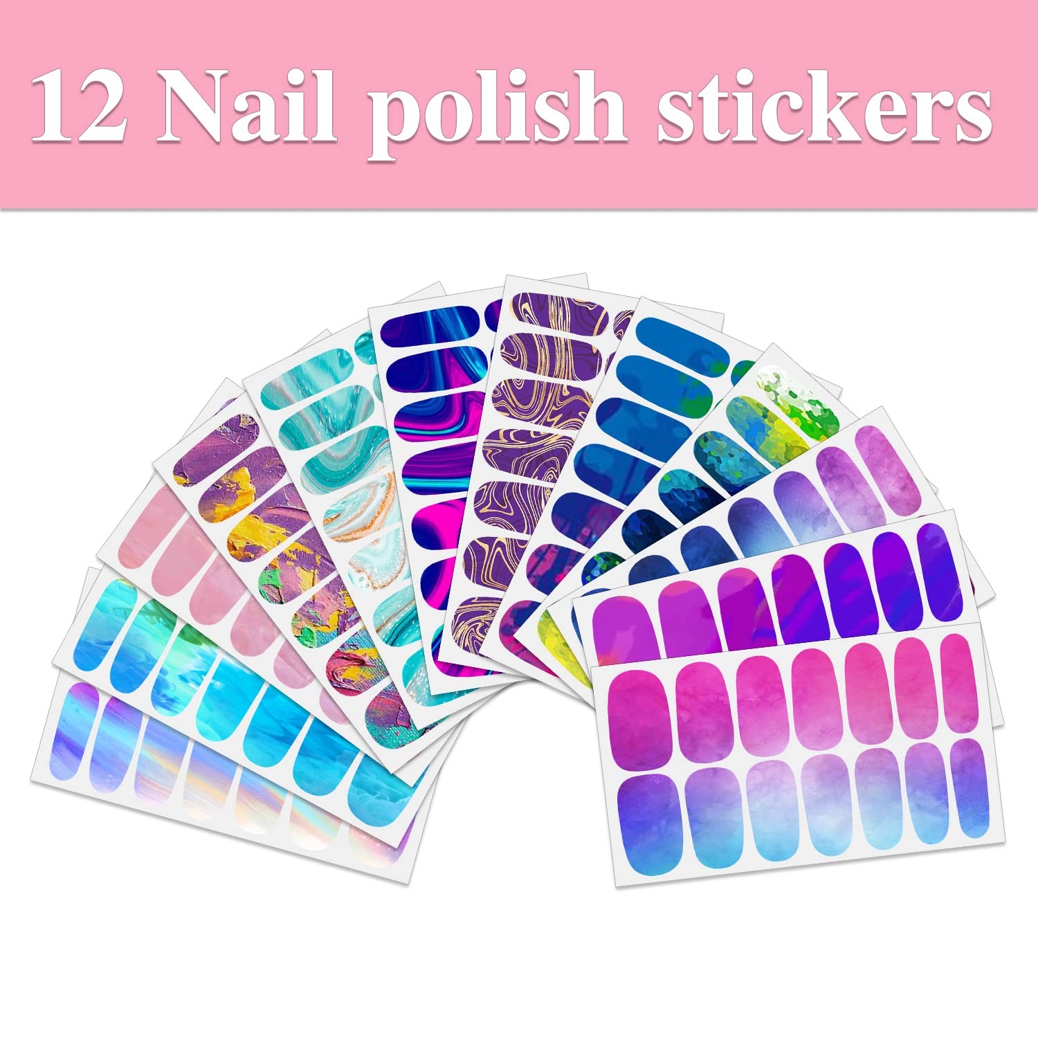 12 Sheets Blooming Gradient Nail Polish Strips For Women KIT4 Colorful Ombre