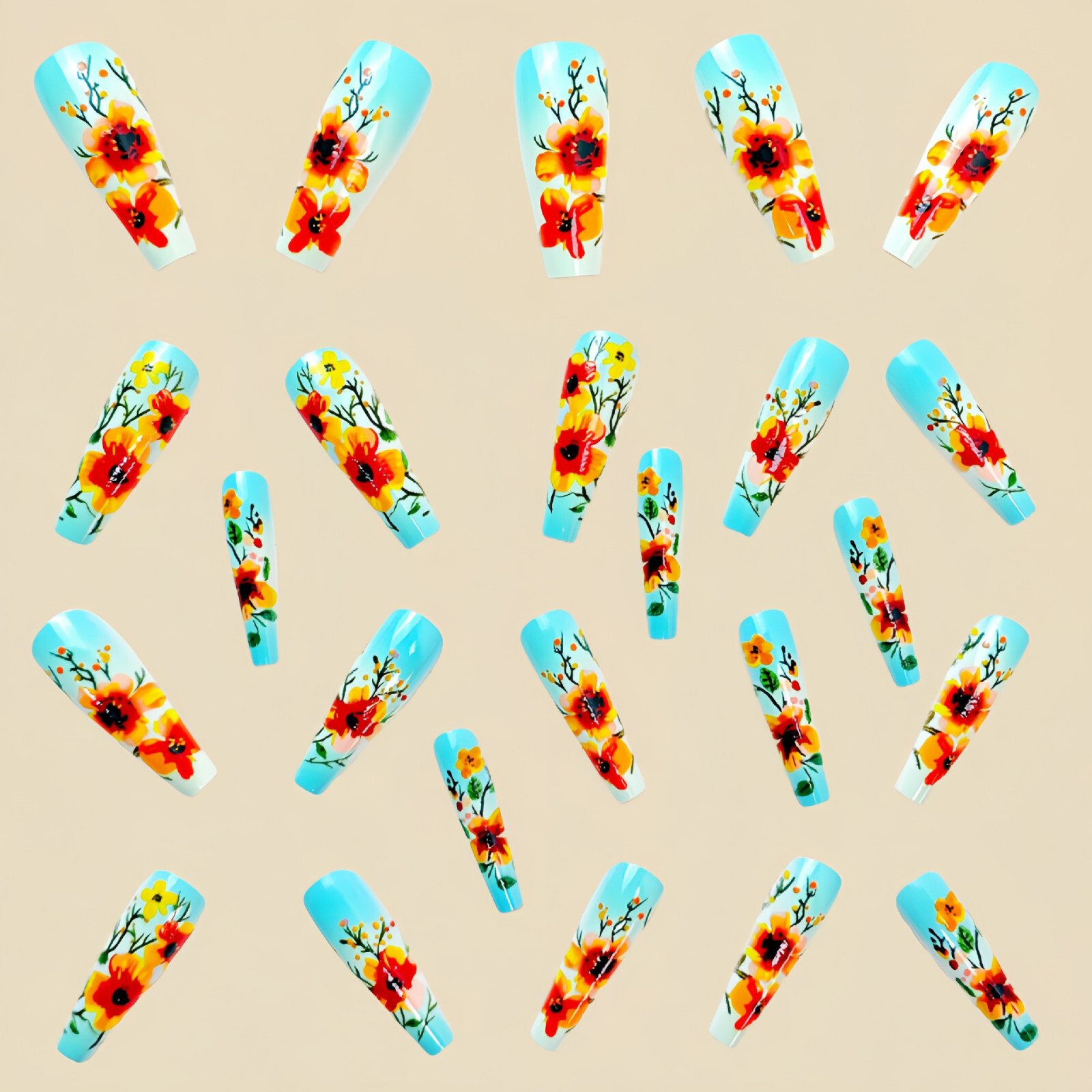 4 set （24Pcs/set ）Flowers False Nail Art Full Cover Artificial Fake Nails