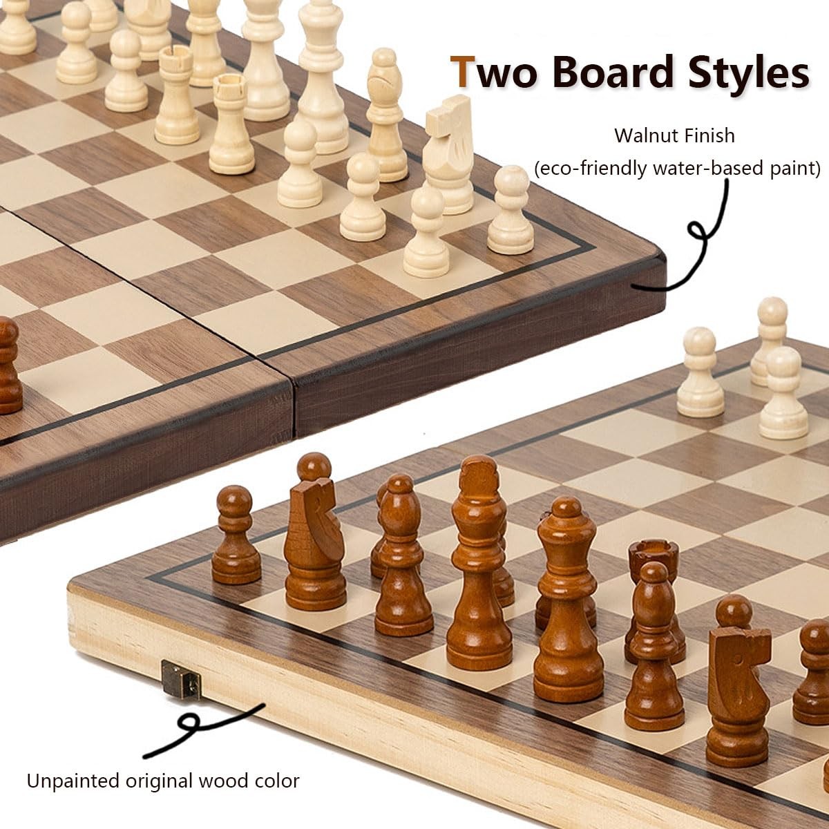 Chess Set 15” Board Wooden 15 inches by 15 inches, Walnut Color