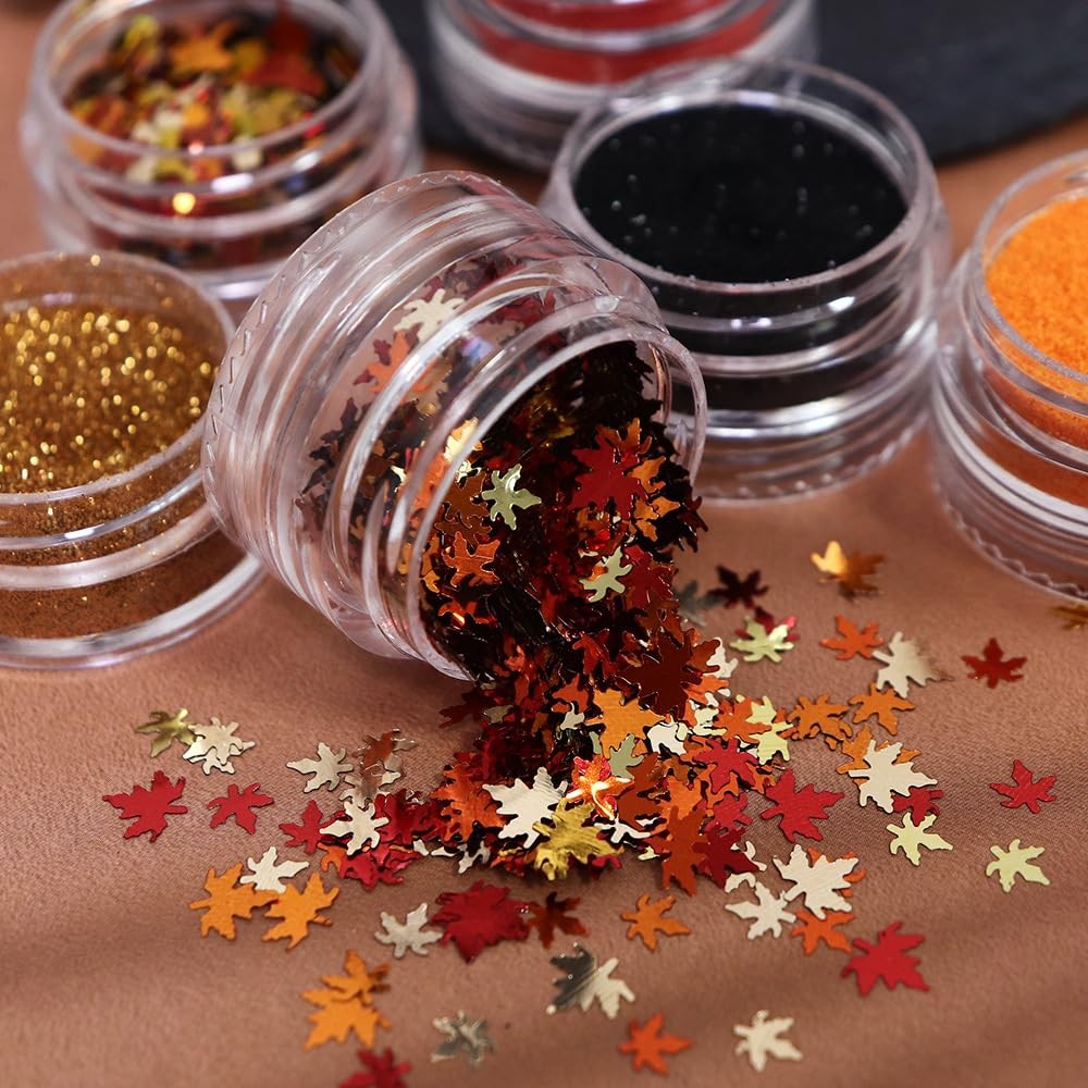 Fall Nail Art Glitters Maple Leaf Nail Sequins, Gold Orange Nail Glitters Fal…