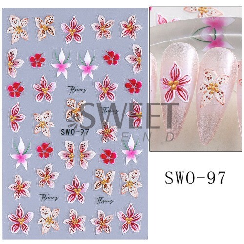 Hibiscus Lily Colorful Petal Floral Textured Matte Nail Art Flowers Decals NH29