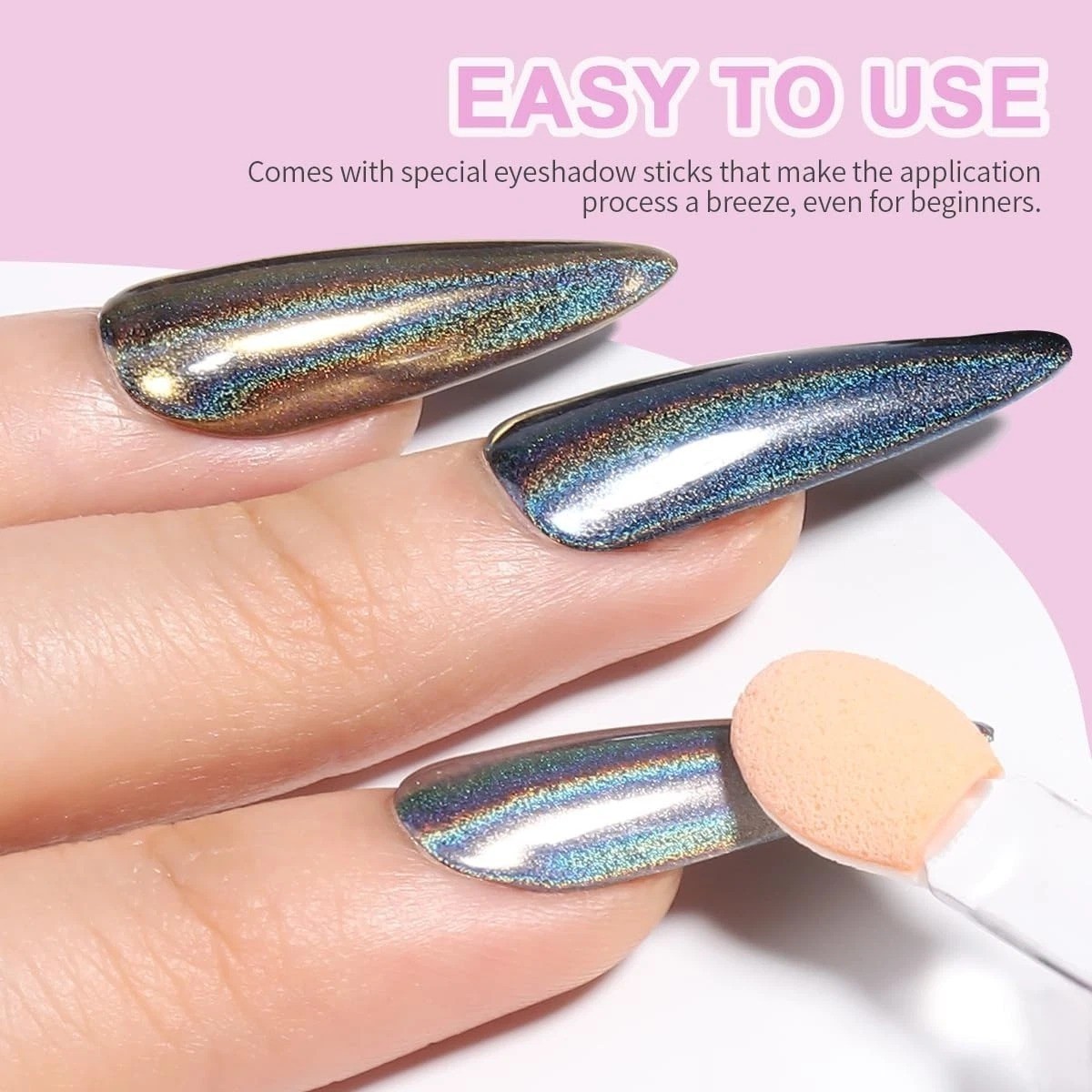 Furtherpretty Holographic Chrome Nail Powder, 10 Colors Metallic