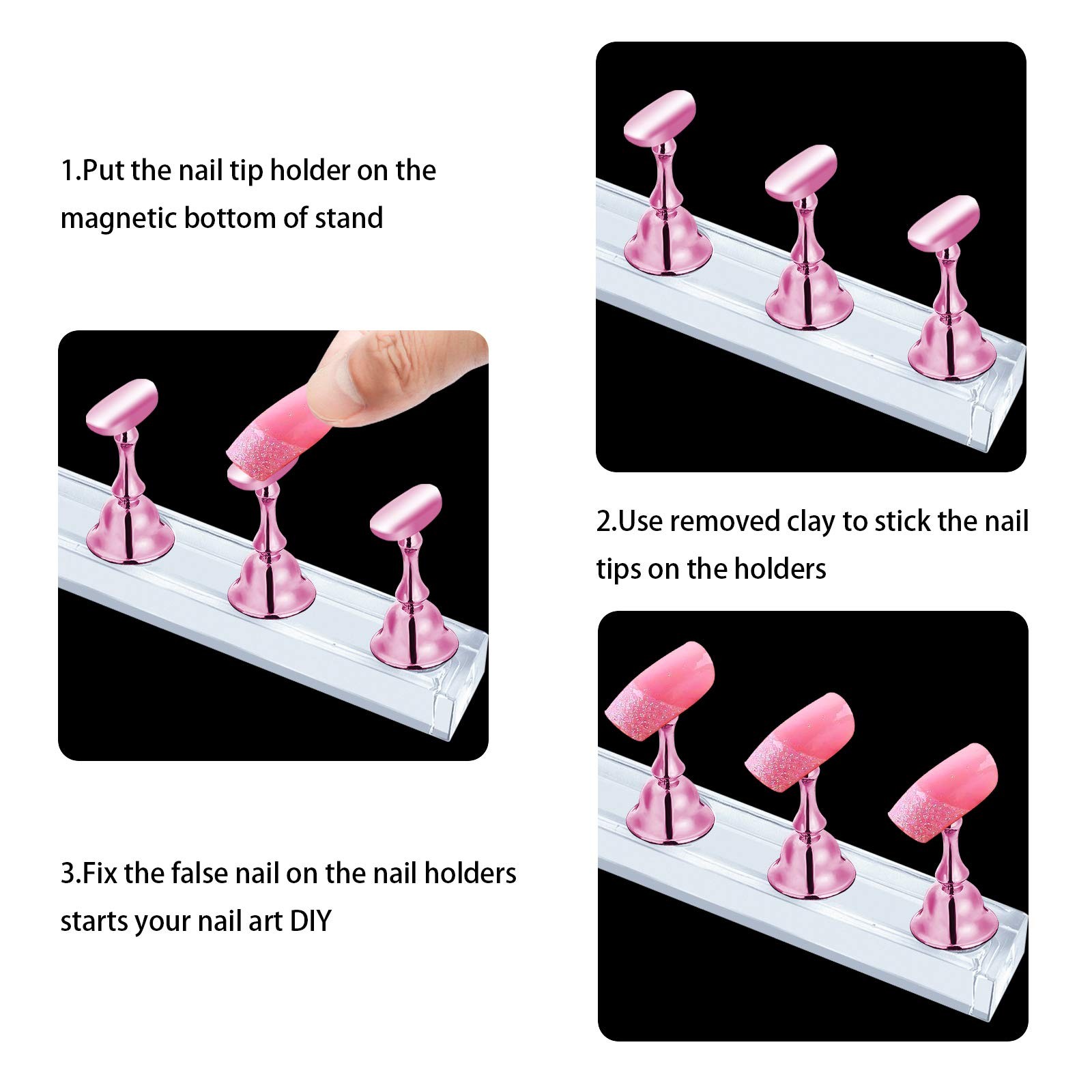 2 Sets Pink Nail Stand for Press on Nails Display, Magnetic Fake Nails Holder