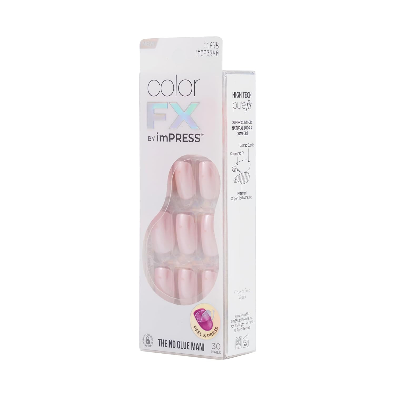 Impress Color FX No Glue Mani 30 Pcs Press on Nails, Medium False Nails, Metalli
