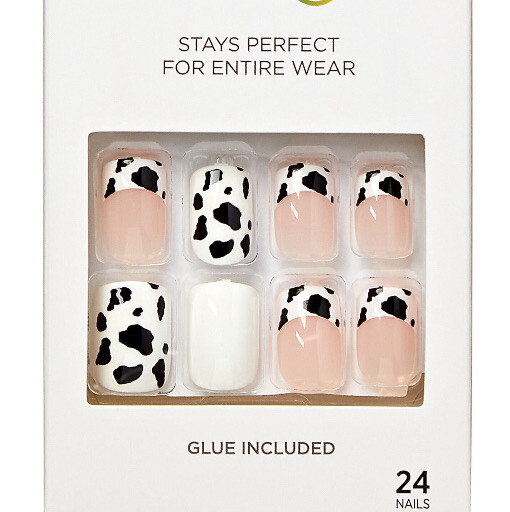 KISS Salon Design Cow Print French Manicure Short Length Glue On Nails SE03