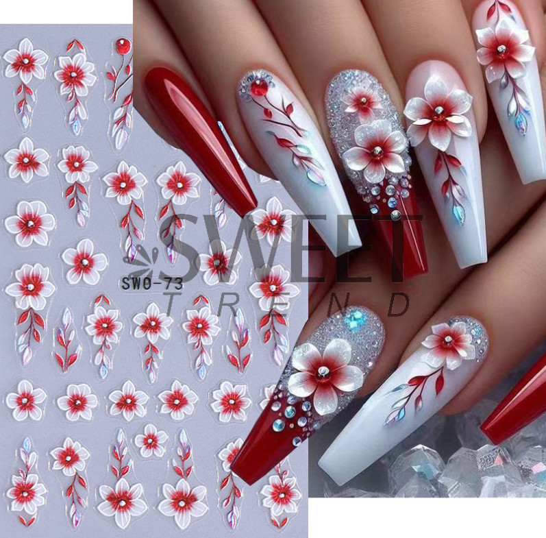 Hibiscus Lily Colorful Petal Floral Textured Matte Nail Art Flowers Decals NH29