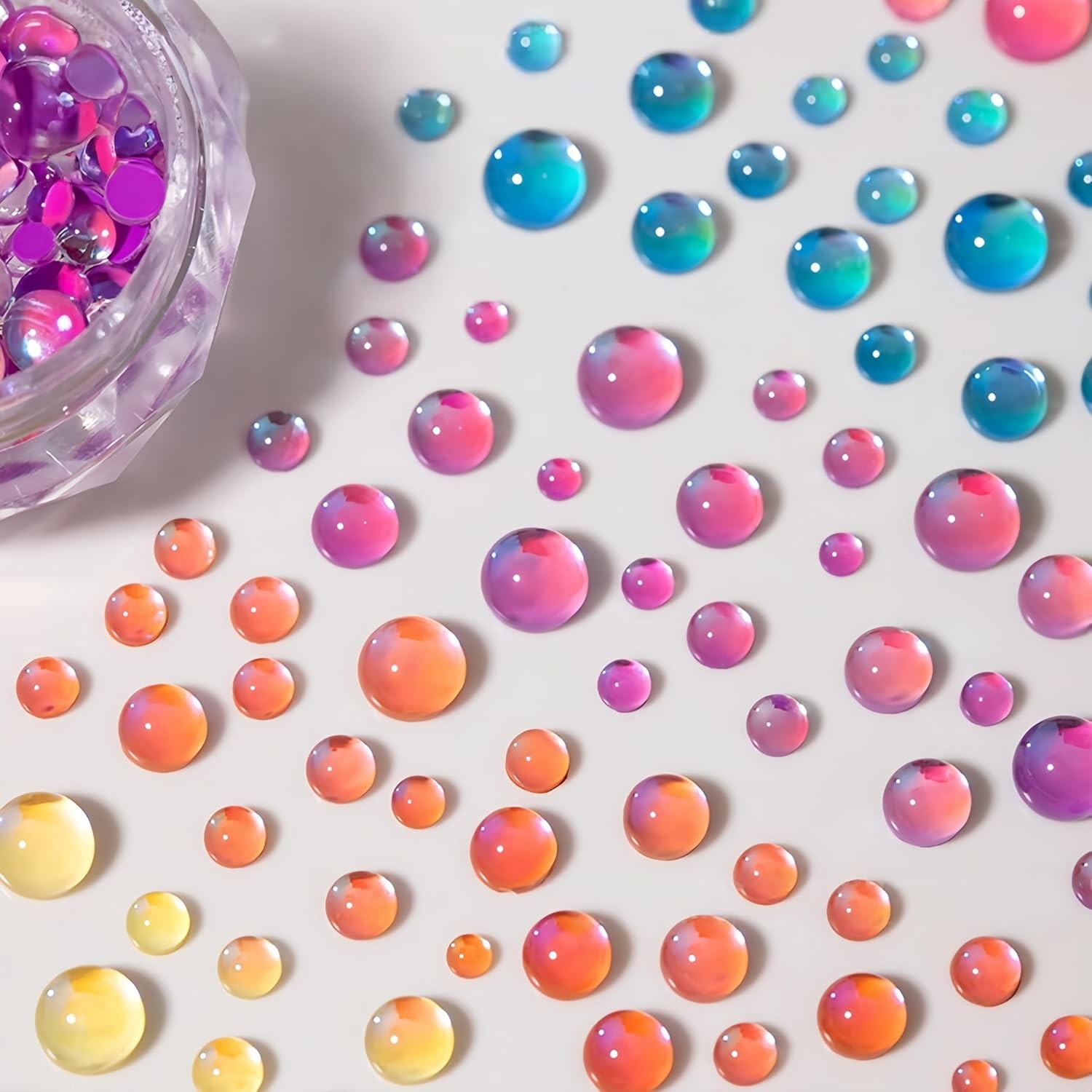 1440PCS 3D Aurora Bubble Beads Nail Charms Mixed Size Bubble Beads Nail Rhinesto