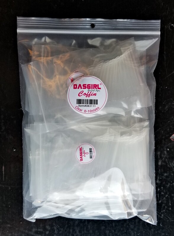 DASGIRL COFFIN Nail Tips X-Long, 550 Pcs, Size 0 to 11 Natural or Clear