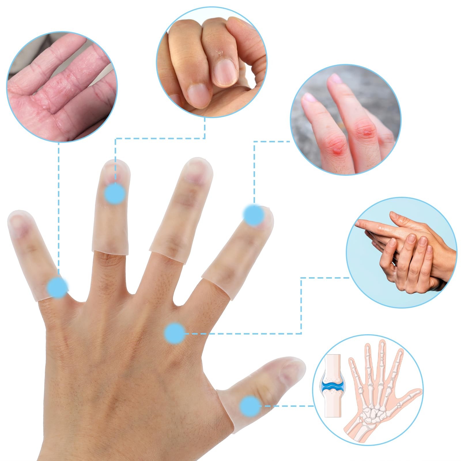 Gel Finger Cots, 10 PCS Gel Finger Protectors Finger Caps Silicone Fingertips…
