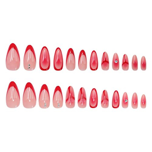 Press on Nails Medium Almond SWEKKE Pink French Tip Fake Nails Almond Nails13