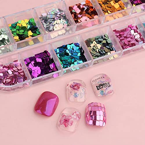Holographic Nail Glitter Flakes, 12 Colors Rectangle Sparkly Nail Square