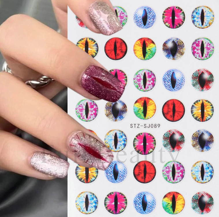 2pcs Dinosaur Eye Nail Stickers 3D Dragon Cat Eyes Nail Art Decals SJ89-90 NH7