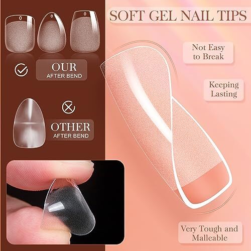 3 Styles Short Nail Tips Kit – 720PCS Gel X Nail Tips Half Matte Half Matte 03