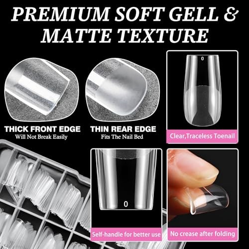 Square Nail Tips Medium Fake Nails, 240pcs Medium Square Nail Tips-Half Matte