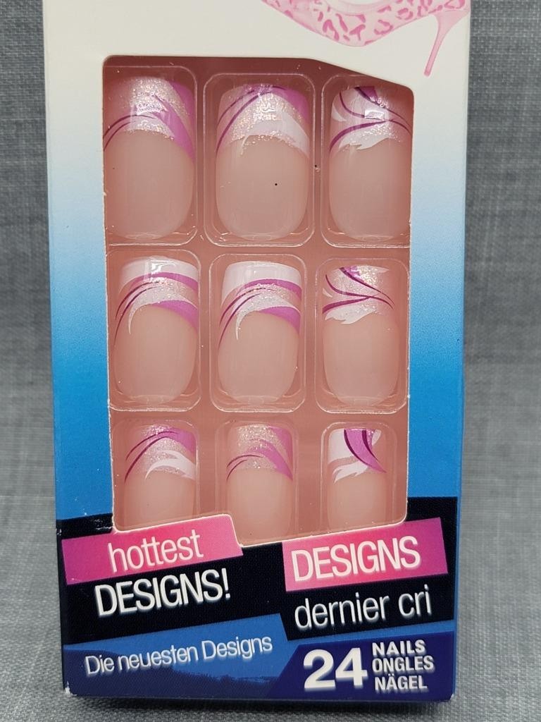 Kiss Broadway Fashion Express 24 Nails Medium Purple Pink White French Manicure